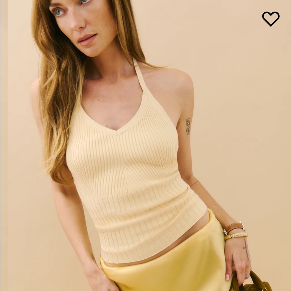 Reformation Delia Cotton Halter Tank in Parmesan butter yellow size M